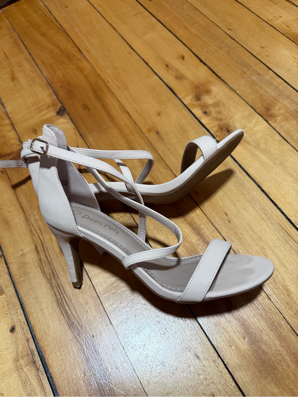 Dream Paris Criss Cross Heeled Wedding Sandal Light Tan/ Cream Size 7.5